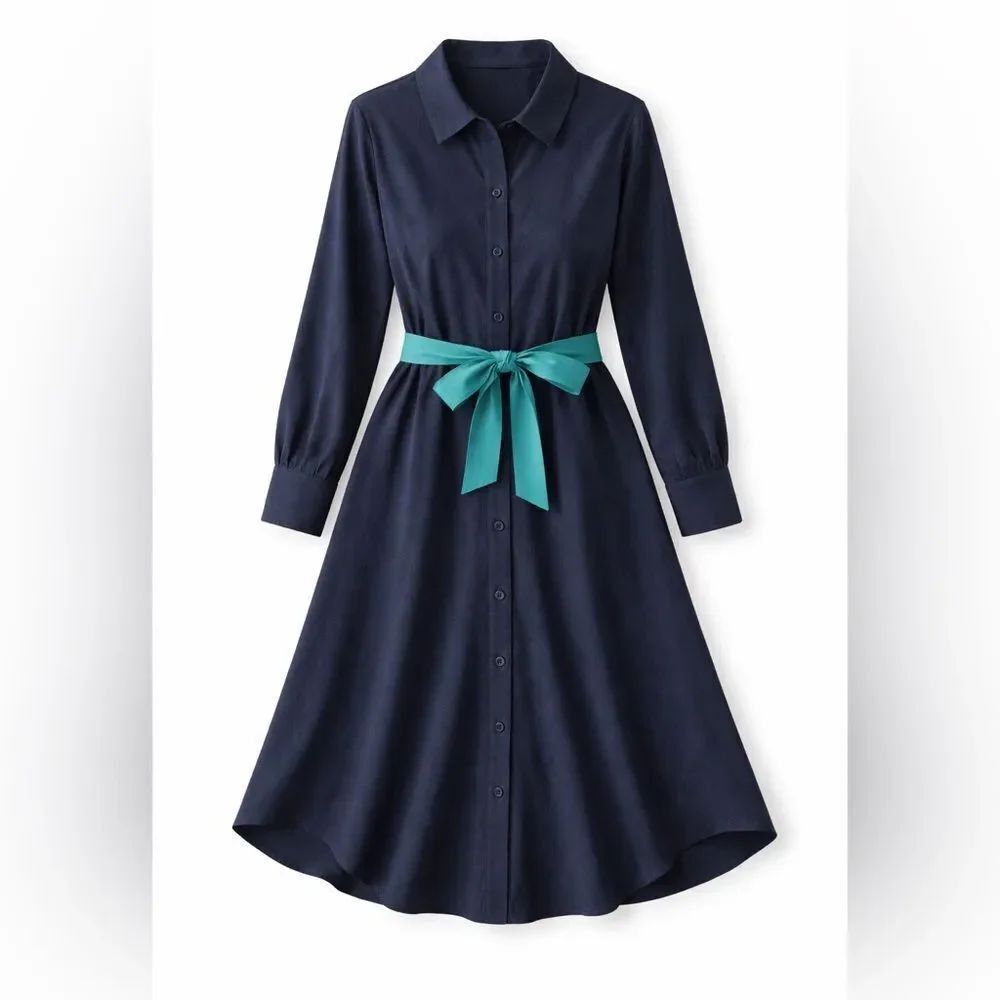 Design collective button down long sleeve shirt dress 2 side 1 front pocket XL